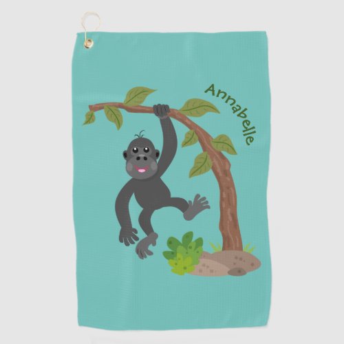 Cute happy baby gorilla cartoon illustration  golf towel
