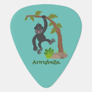 Cute happy baby gorilla cartoon illustration guitar pick