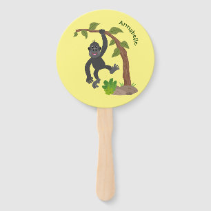 Cute happy baby gorilla cartoon illustration hand fan