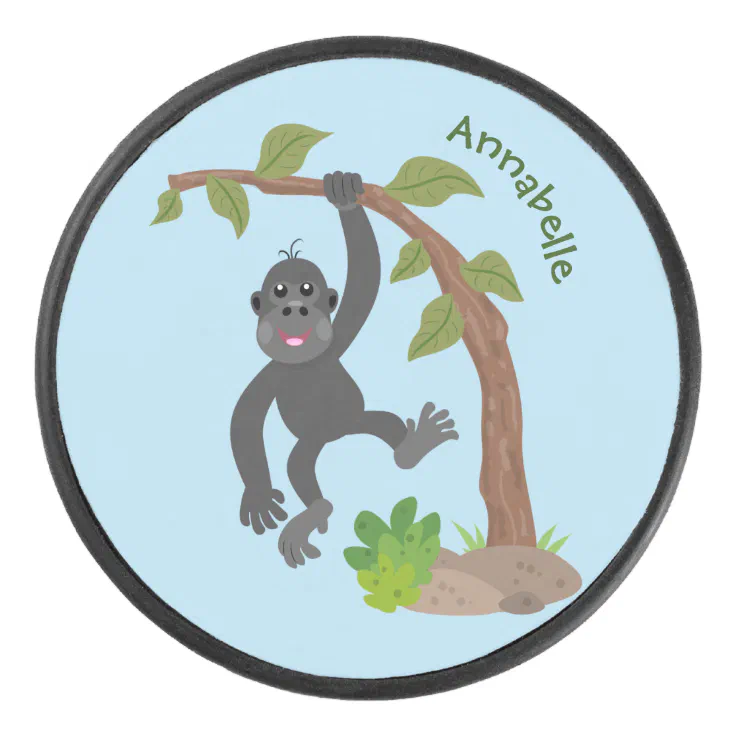 Cute happy baby gorilla cartoon illustration hockey puck | Zazzle Cute happy baby gorilla cartoon illustration hockey puck | Zazzle
