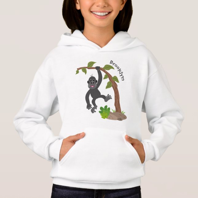 Cute happy baby gorilla cartoon illustration hoodie (Front)