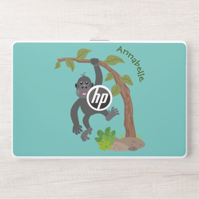 Cute happy baby gorilla cartoon illustration HP laptop skin (Front)