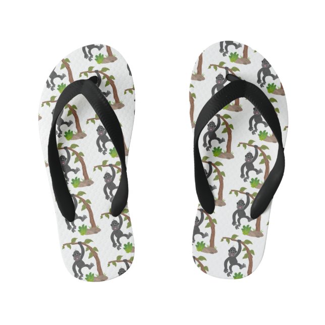 Cute happy baby gorilla cartoon illustration kid's flip flops (Footbed)