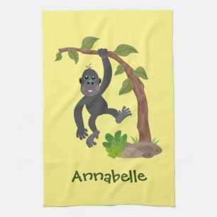 Cute happy baby gorilla cartoon illustration kitchen towel