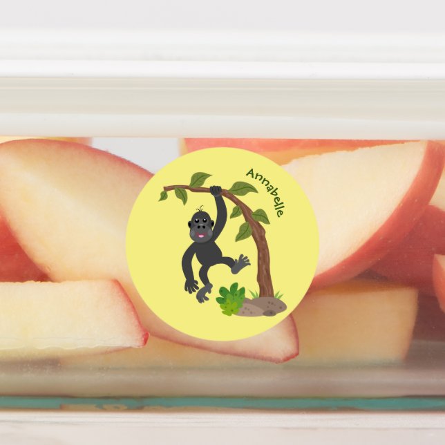 Cute happy baby gorilla cartoon illustration labels (Affixed)