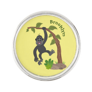 Cute happy baby gorilla cartoon illustration lapel pin