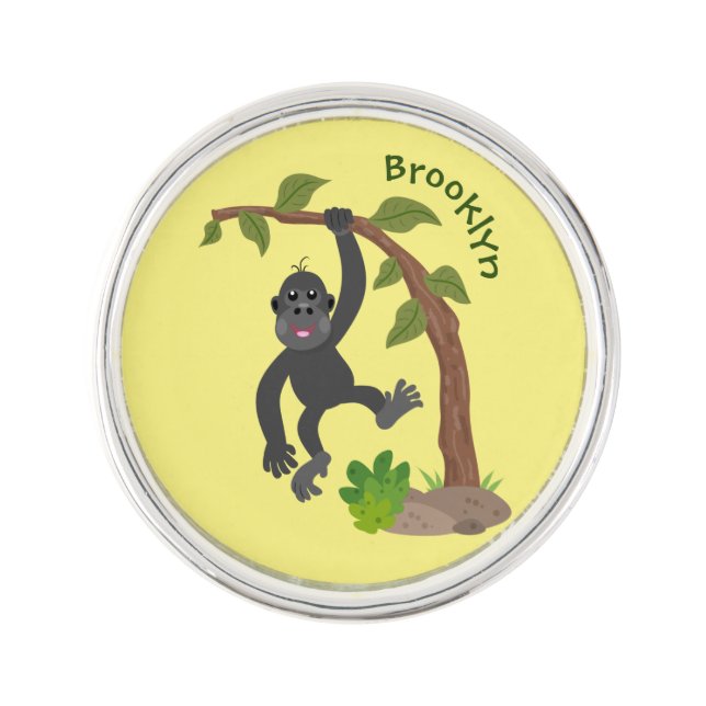 Cute happy baby gorilla cartoon illustration lapel pin (Front)