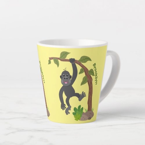 Cute happy baby gorilla cartoon illustration latte mug
