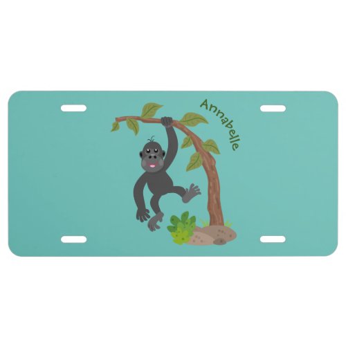 Cute happy baby gorilla cartoon illustration  license plate