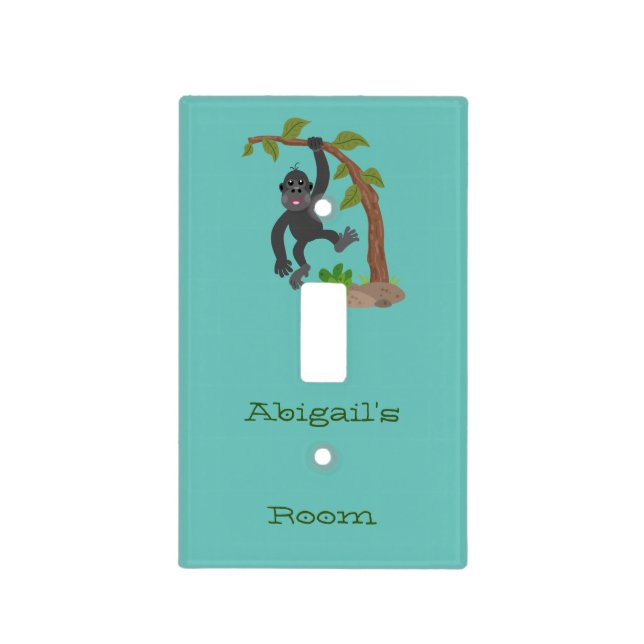 Cute happy baby gorilla cartoon illustration  light switch cover (Front)