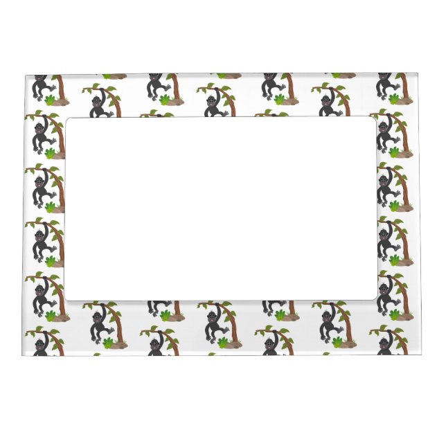 Cute happy baby gorilla cartoon illustration magnetic frame (Front)