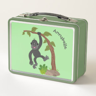 Cute happy baby gorilla cartoon illustration metal lunch box