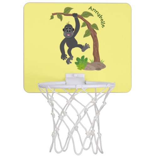 Cute happy baby gorilla cartoon illustration mini basketball hoop