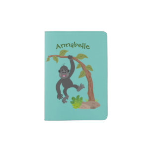 Cute happy baby gorilla cartoon illustration passport holder