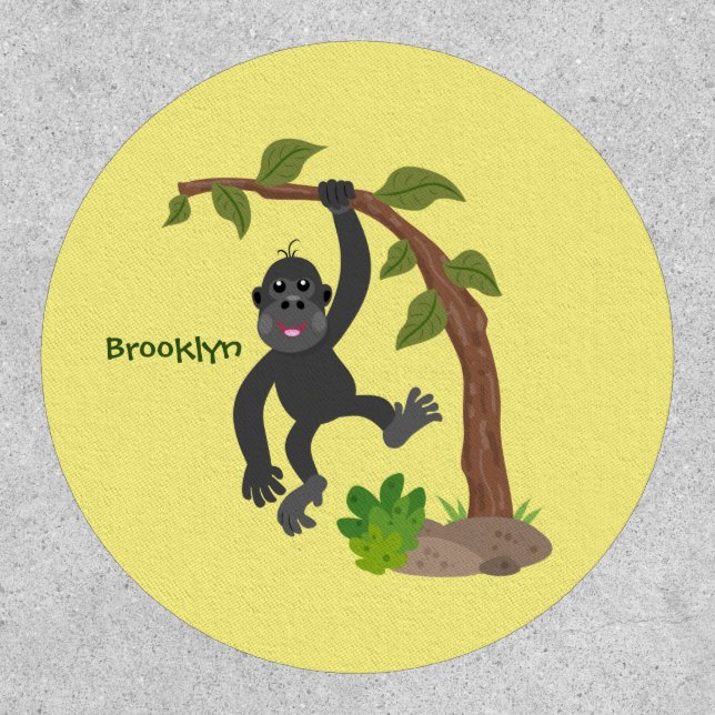 Cute happy baby gorilla cartoon illustration patch (Front)