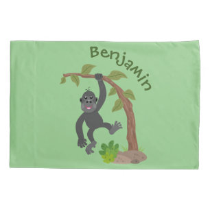 Cute happy baby gorilla cartoon illustration pillow case