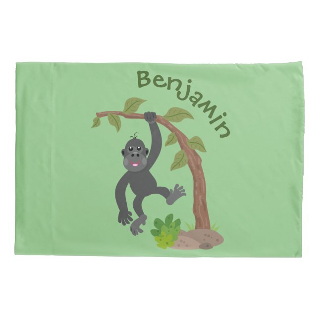 Cute happy baby gorilla cartoon illustration pillow case (Back)