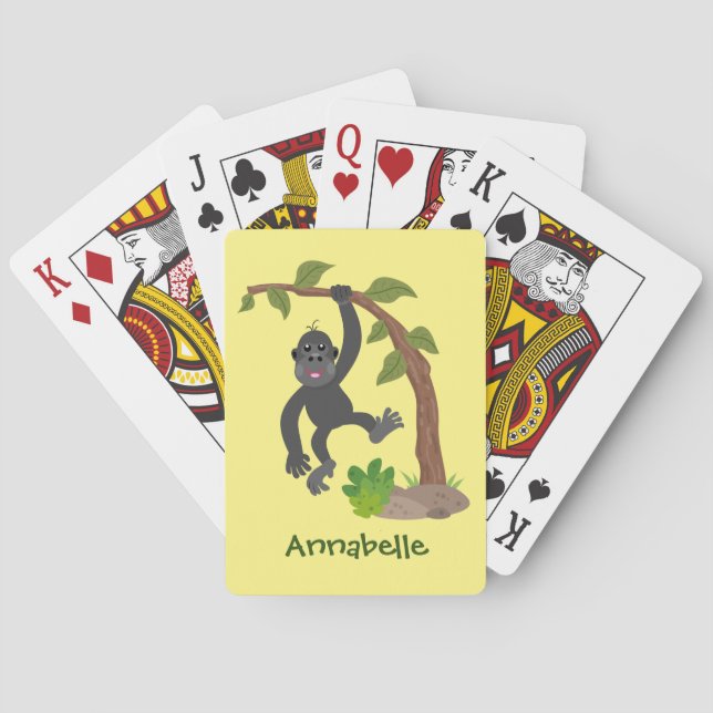 Cute happy baby gorilla cartoon illustration poker cards (Back)