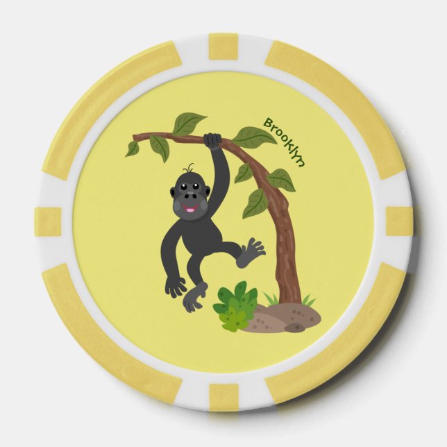 Cute happy baby gorilla cartoon illustration poker chips (Front)