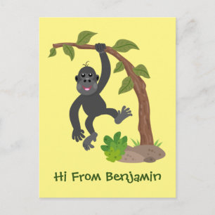 Cute happy baby gorilla cartoon illustration postcard