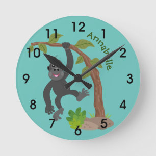 Cute happy baby gorilla cartoon illustration round clock