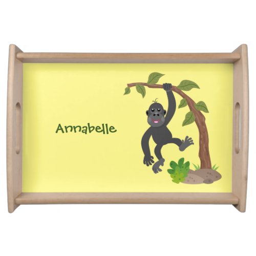 Cute happy baby gorilla cartoon illustration serving tray