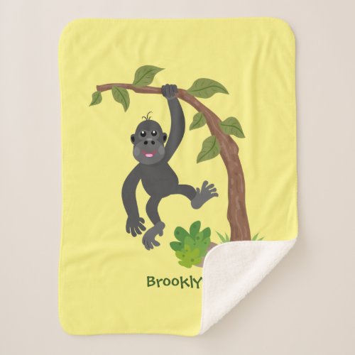 Cute happy baby gorilla cartoon illustration  sherpa blanket