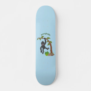 Cute happy baby gorilla cartoon illustration skateboard