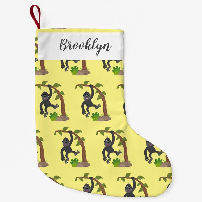 Cute happy baby gorilla cartoon illustration small christmas stocking (Front)