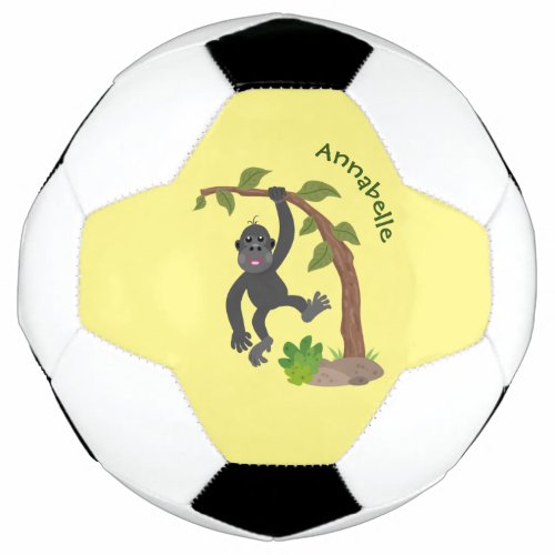 Cute happy baby gorilla cartoon illustration soccer ball