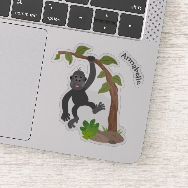 Cute happy baby gorilla cartoon illustration sticker (Detail)