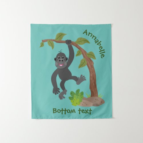 Cute happy baby gorilla cartoon illustration tapestry