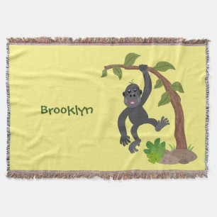 Cute happy baby gorilla cartoon illustration throw blanket