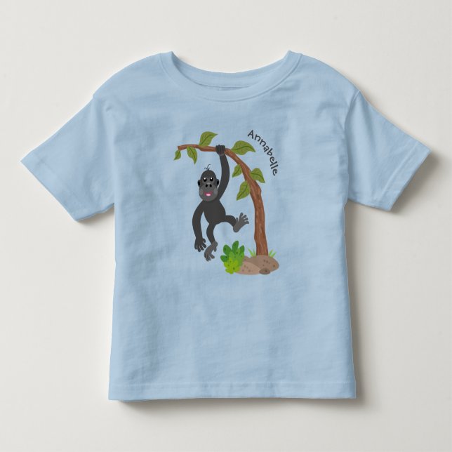 Cute happy baby gorilla cartoon illustration toddler t-shirt (Front)