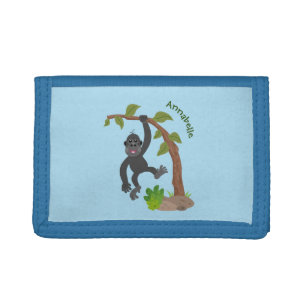 Cute happy baby gorilla cartoon illustration tri-fold wallet