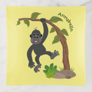 Cute happy baby gorilla cartoon illustration trinket tray