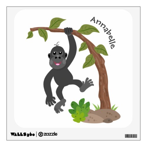 Cute happy baby gorilla cartoon illustration wall decal