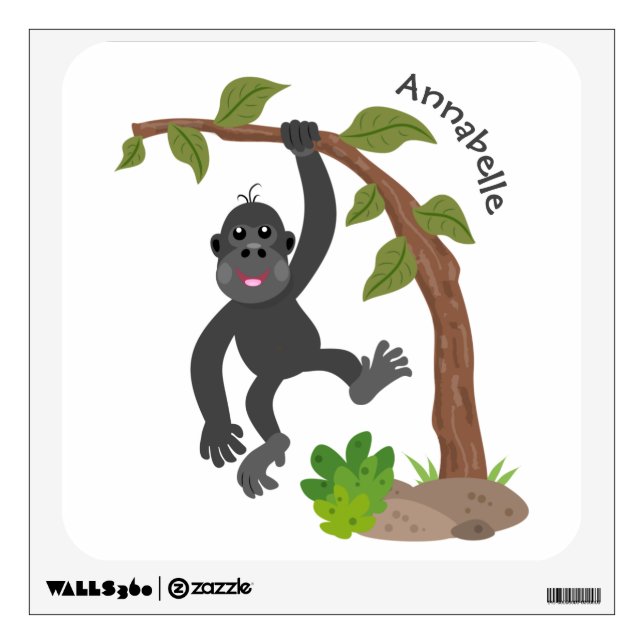 Cute happy baby gorilla cartoon illustration wall decal (Front)