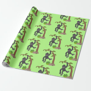 Cute happy baby gorilla cartoon illustration wrapping paper