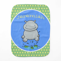 Cute happy baby hippo cartoon illustration baby burp cloth Cute happy baby hippo cartoon illustration baby burp cloth