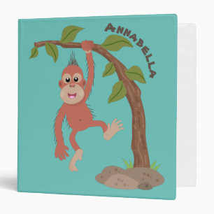 Cute happy baby orangutan cartoon illustration 3 ring binder