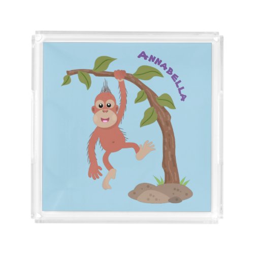 Cute happy baby orangutan cartoon illustration acrylic tray