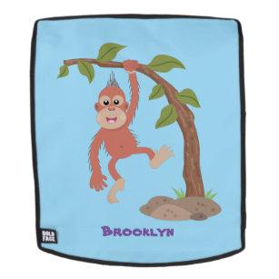 Cute happy baby orangutan cartoon illustration backpack