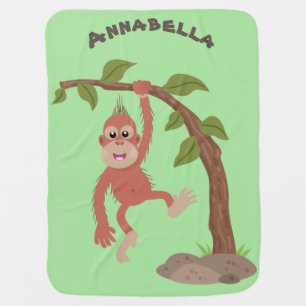 Cute happy baby orangutan cartoon illustration blanket