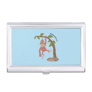 Cute happy baby orangutan cartoon illustration business card case
