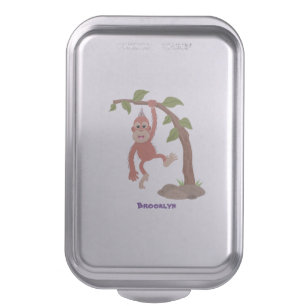 Cute happy baby orangutan cartoon illustration cake pan