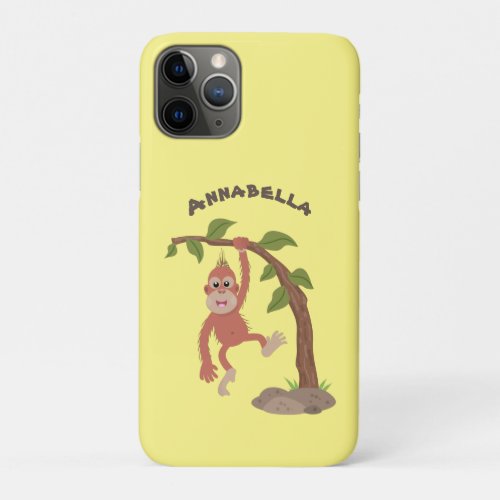 Cute happy baby orangutan cartoon illustration  iPhone 11 pro case