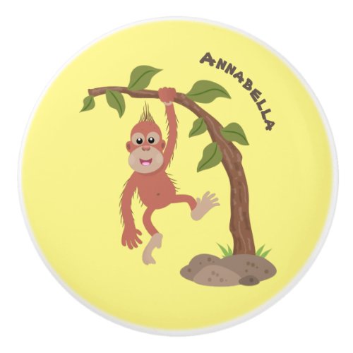 Cute happy baby orangutan cartoon illustration ceramic knob