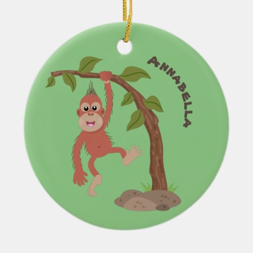 Cute happy baby orangutan cartoon illustration ceramic ornament