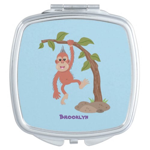 Cute happy baby orangutan cartoon illustration compact mirror